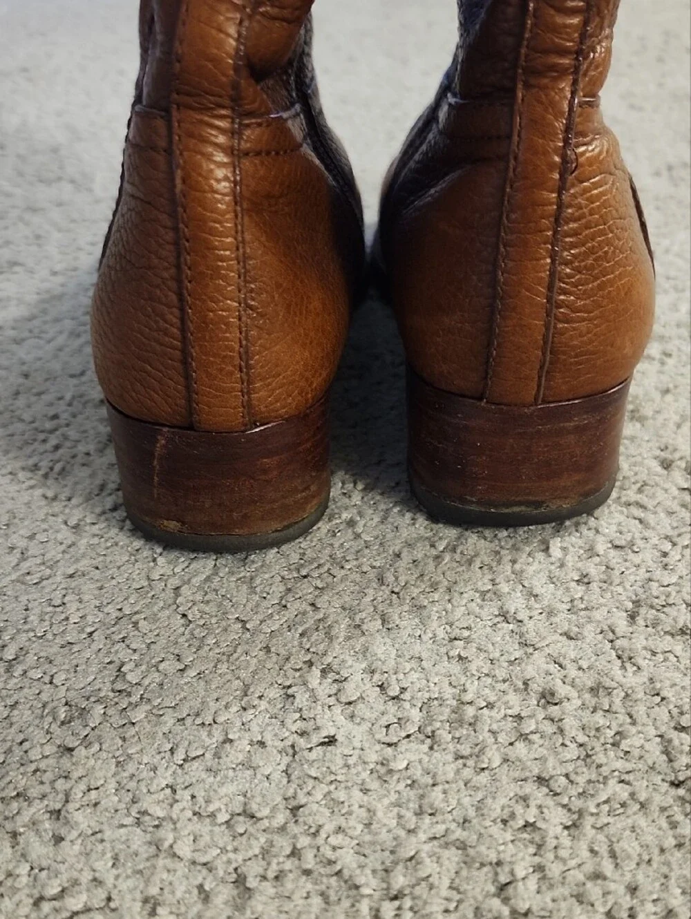 Tory Burch Cognac Leather Knee-High Boots with Gold Logo